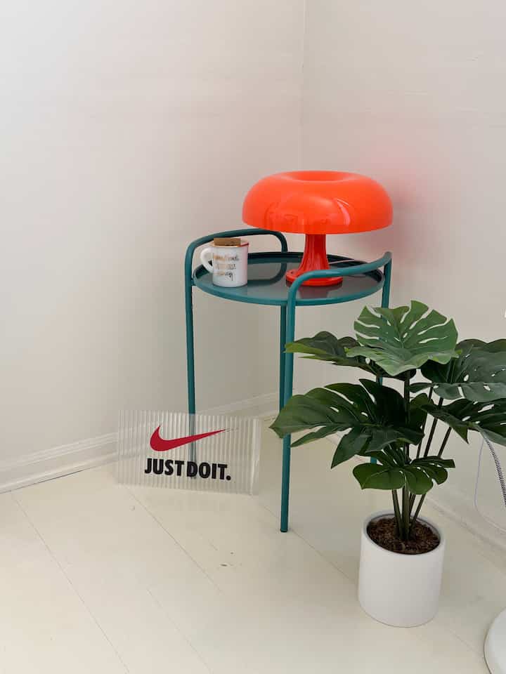 Add the orange color lamp at photo zone in my dress room 🤍✨ 

#mirror #ikea #ikeamirror #monstera #point #lamp #colorlamp