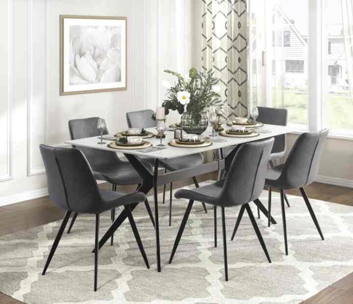 Benzen White Faux Marble + Black Metal 63" Rectangular Dining Table