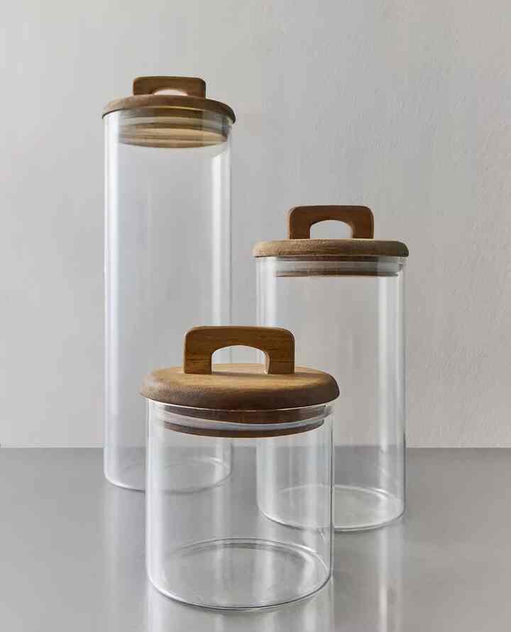 Borosilcate Glass and Wood Storage Jar