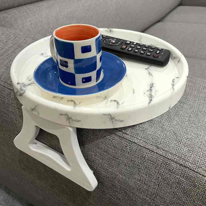Marble Printed Sofa Arm Clip Table