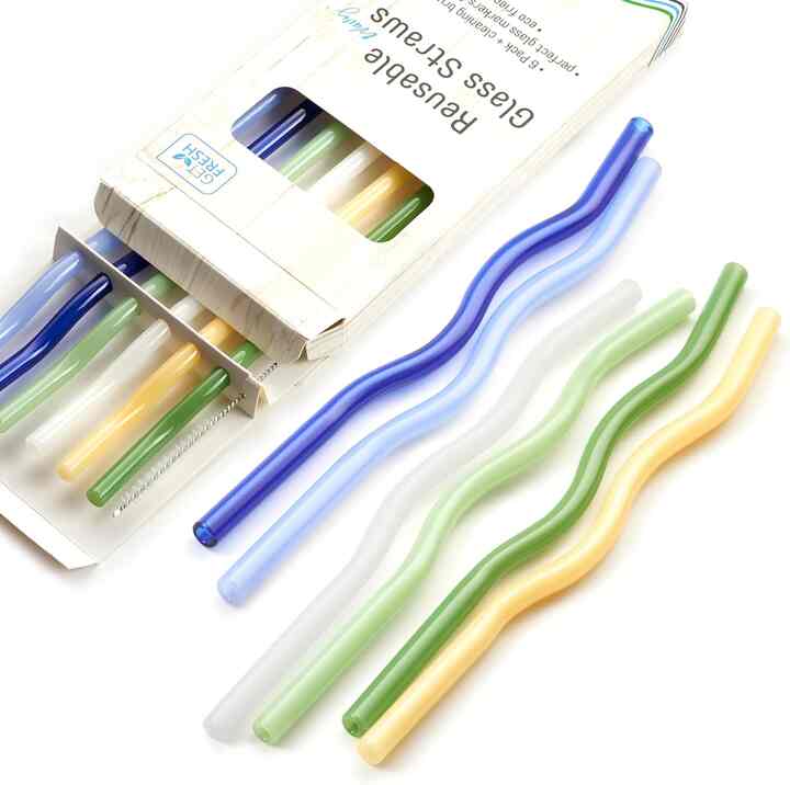 Reusable Wavy Glass Drinking Straws Set