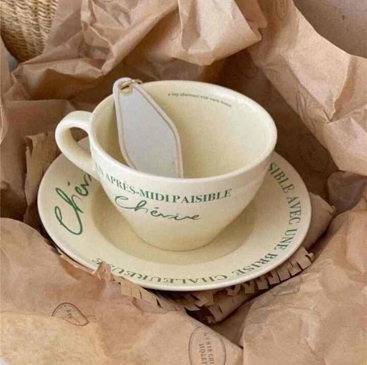 Vintage Green French Coffee Cup And Saucer Set