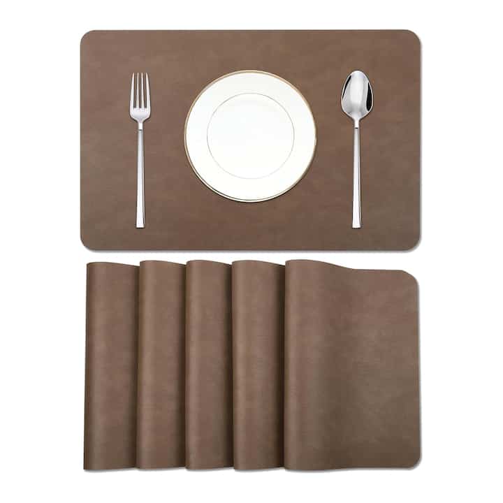 Cowhide Pattern Faux Leather Placemats Set (6 colors)