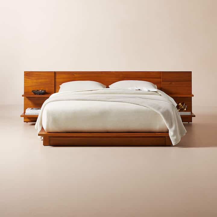 Andes Acacia Wood Platform Queen Bed With Nightstands(Multiple options)