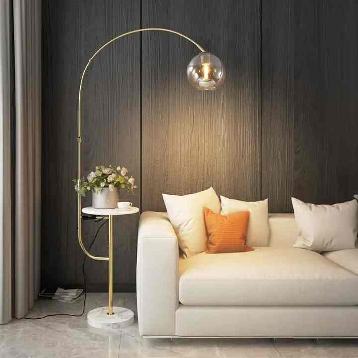 Modern Arc Floor Lamp With Shelf & Wireless Charge & USB Charging Port