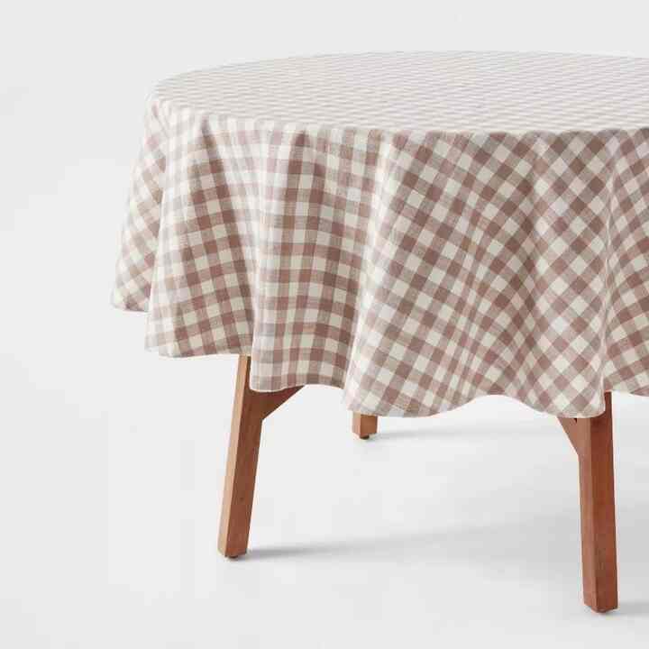 Cotton Gingham Tablecloth Taupe