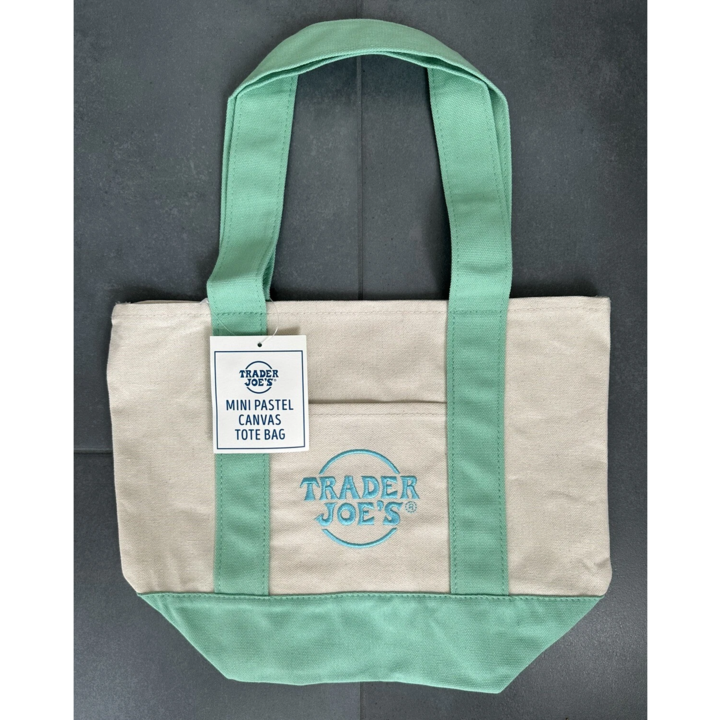 Trader Joe's Mini Pastel Canvas Tote Bag Mint Green Limited Edition