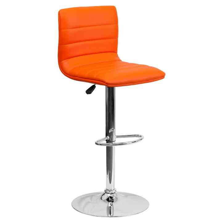 Modern Orange Vinyl Adjustable Bar Stool