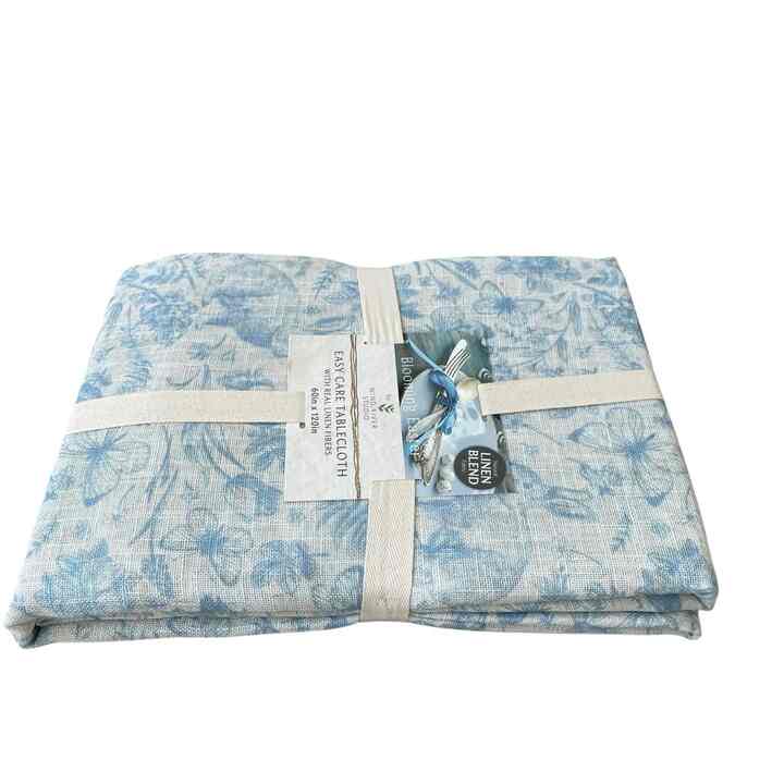Blooming Easter Blue Bunny Rabbit Floral Tablecloth