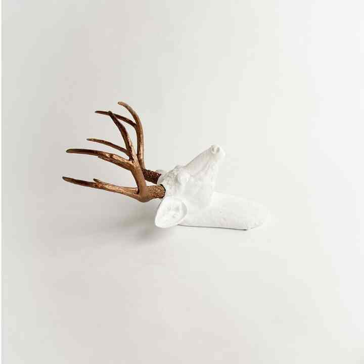 White Deer Head with Bronze Metallic Antlers Wall Decor
