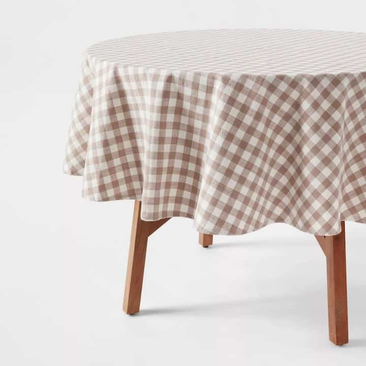 Cotton Gingham Tablecloth Taupe