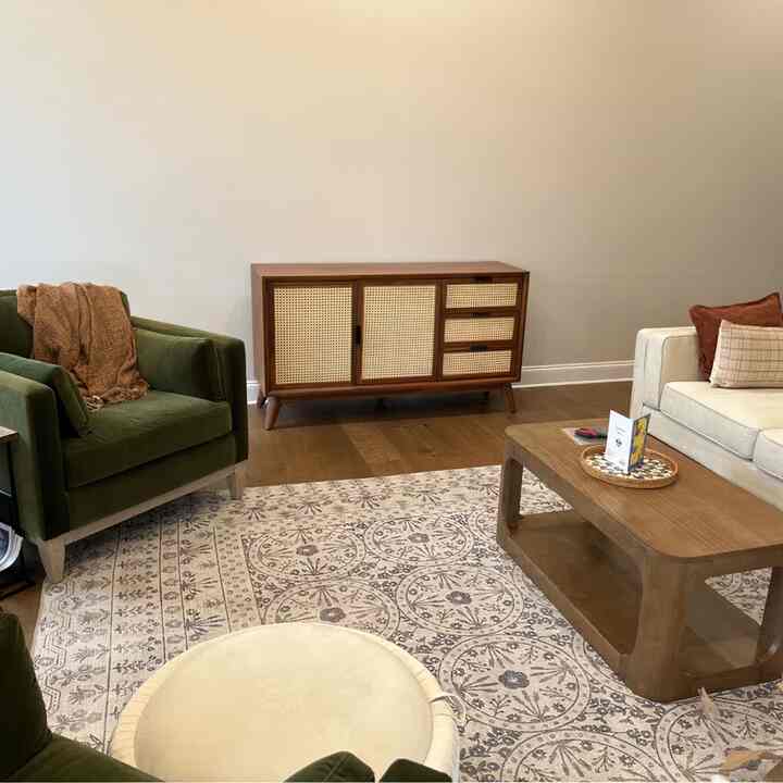 The perfect blend of storage and style, featuring my unique cabinet and my wooden coffee table. #homestyle #mixandmatch #Storage