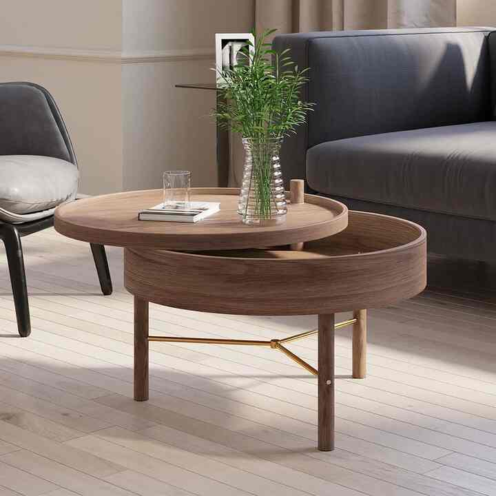 Modern Round Wood Rotating Tray Coffee Table