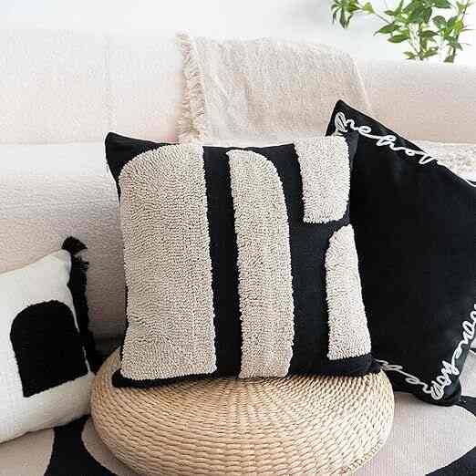 Black and White Bohemian Chunky Throw Pillow Cover