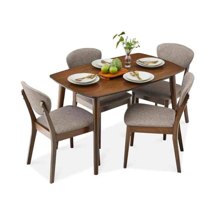 6-Piece Mid-Century Modern Upholstered Wooden Dining Set