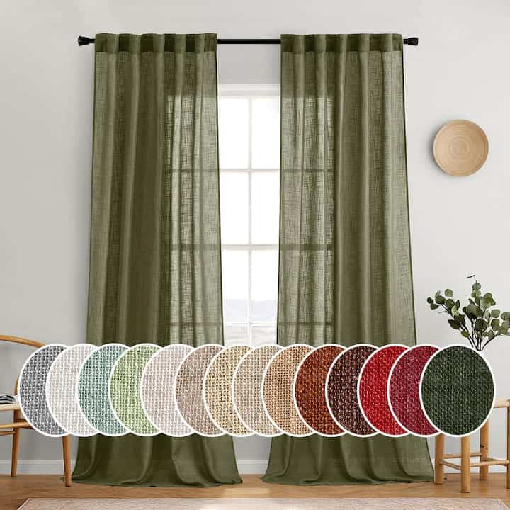 MIULEE Light Olive Green Linen Curtains (Multiple options)