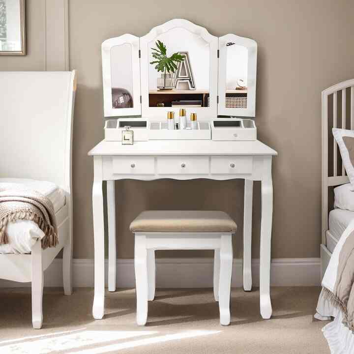 Vintage Vanity Desk with Mirror and Lights