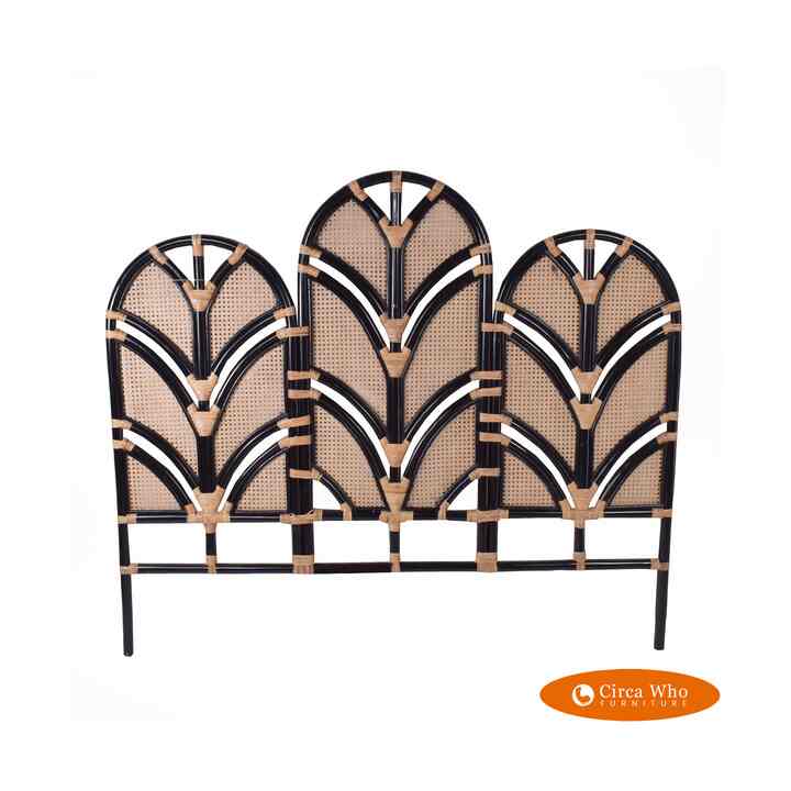 Black Rattan and Cane Queen Headboard