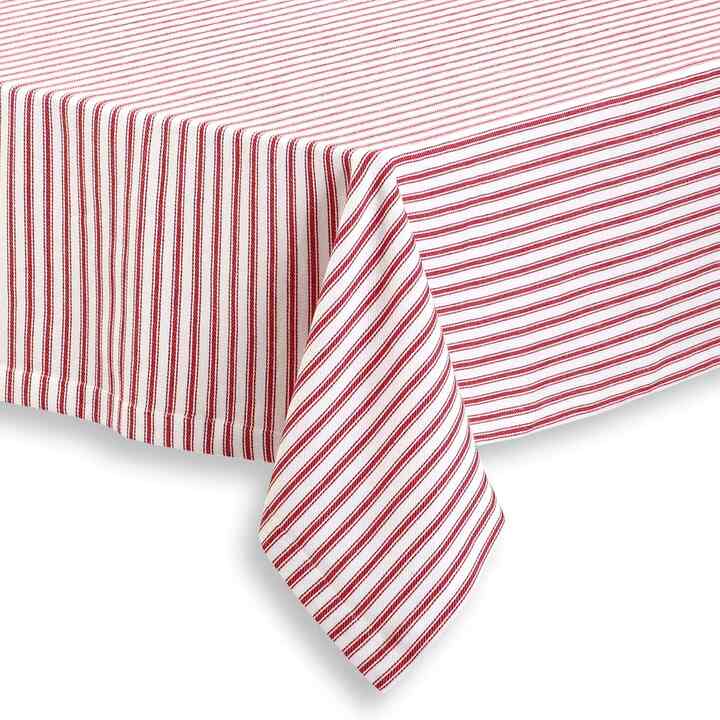 Cackleberry Home Red and White Ticking Stripe Woven Cotton Fabric Tablecloth