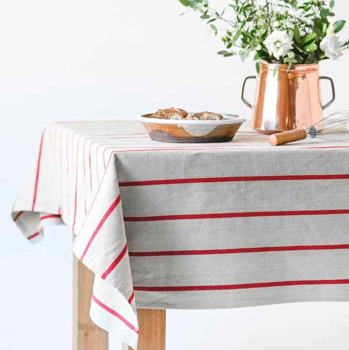 Red Stripe Linen Tablecloth