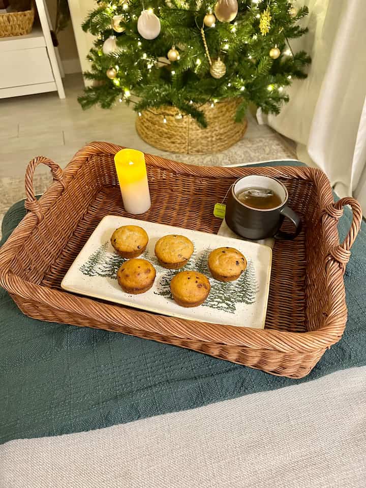 Cozy movie night setup :) #basket #wickerbasket #mug #candle 