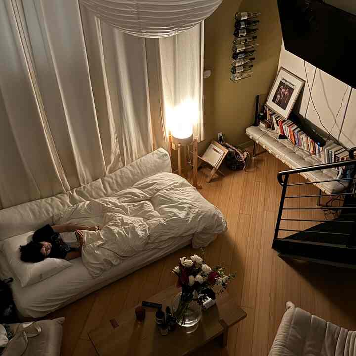 Sleepovers in the loft! Love to wake up to my guests #japandi #homedecor #nightview 