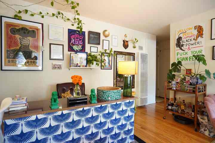 Another angle of my bar/desk in the living room #vintage #curated #eclectic