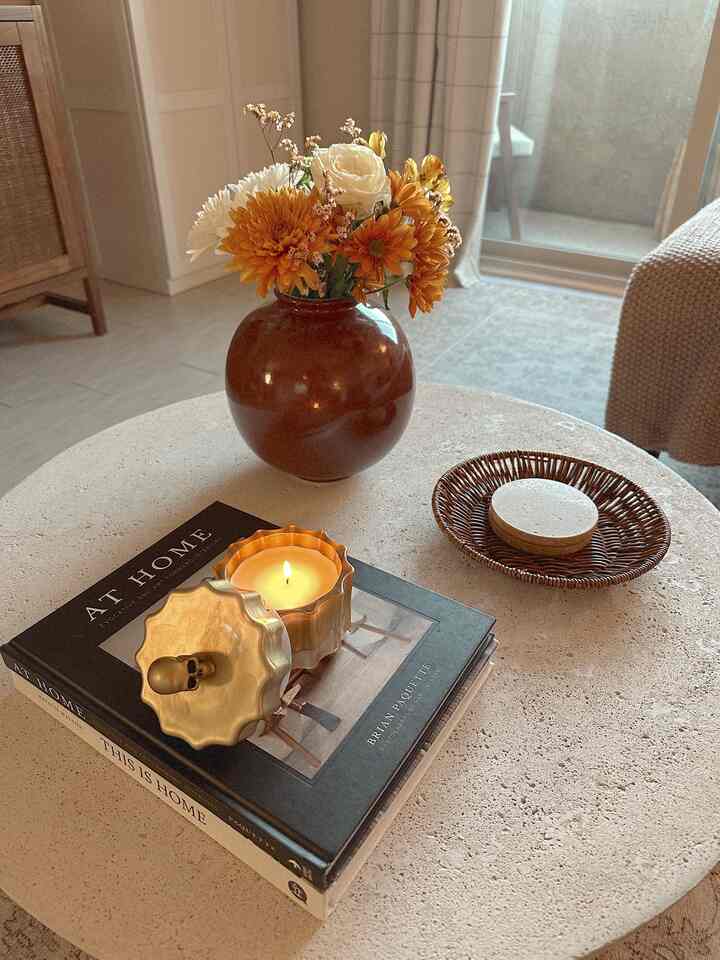Living room coffee table views 🤎 #coffeetable #coffeetabledecor