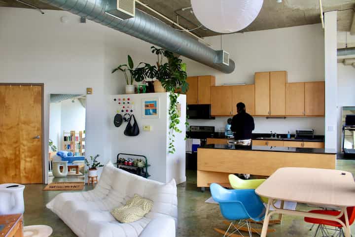 open floor plan with color and function #scandi #colorful