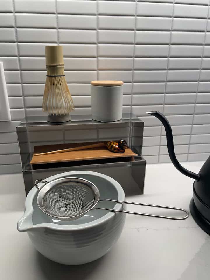 My matcha set up in my new kitchen #matchaset #kitchen