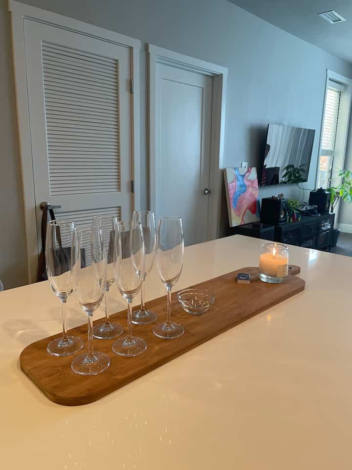 Champagne flute set up #kitchenisland