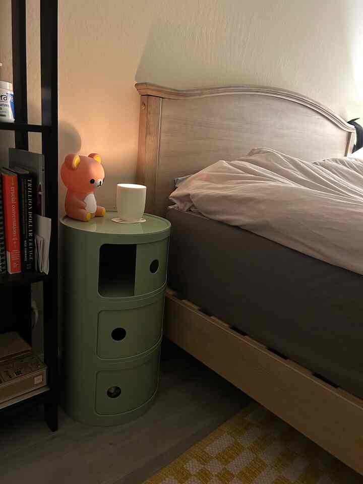 This matcha green nightstand adds a fresh, modern touch to any bedroom, with plenty of storage to keep your space tidy and stylish! 😍 #roundnightstandstorage