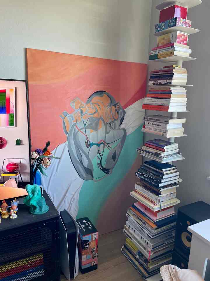Colorful corner of my living room #bookcase #artist