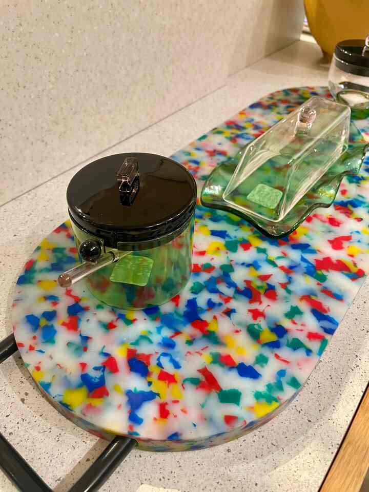 Counterspace kitchen close ups #cuttingboard #popofcolor #confetti