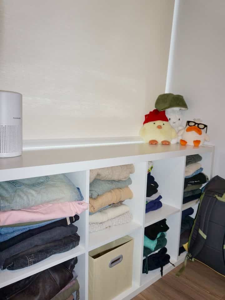 Repurposed a bookcase/shelving unit for a place to store more clothes! #clothesstorage #organization #Organizingclothes 