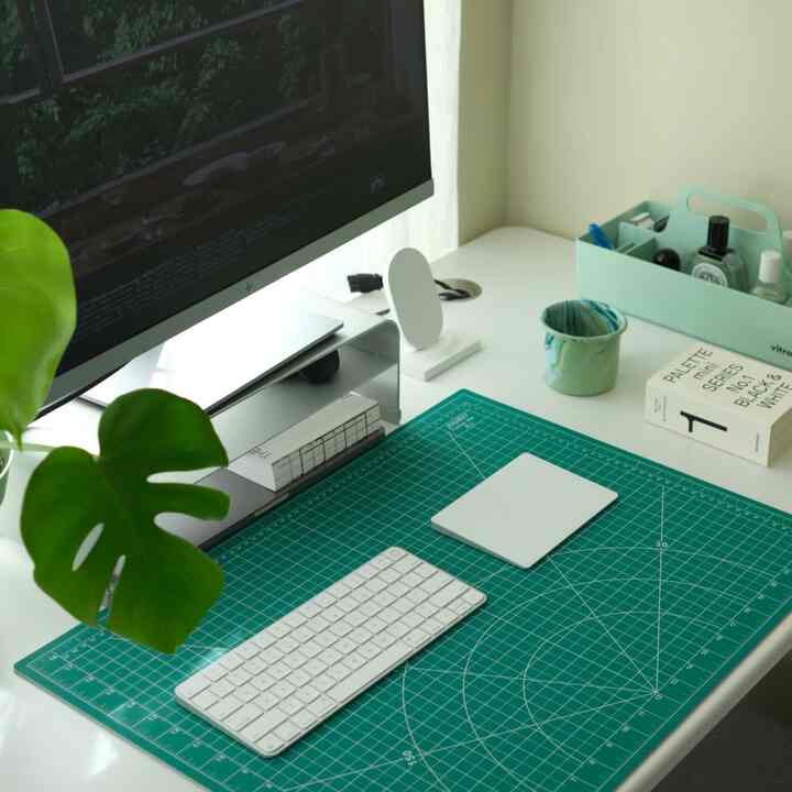 my WFH office set up 💚 #homeoffice #workfromhome #workplace #deskterrier 