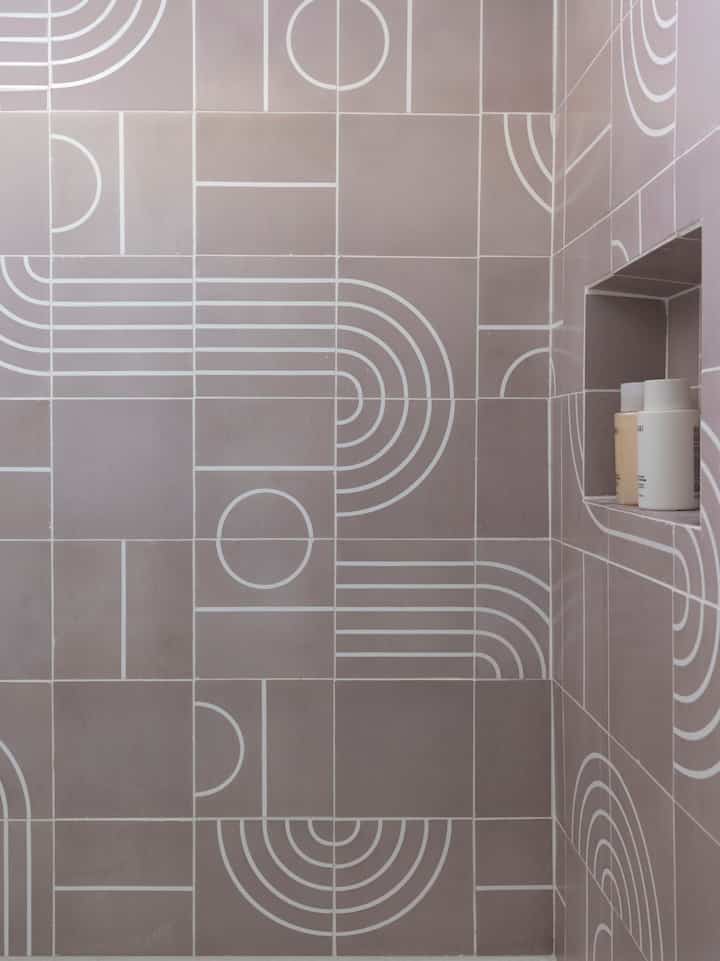 Fun and funky tile pattern! #bathroom #bathroomcleaning #bathroominterior #bathroomtile 