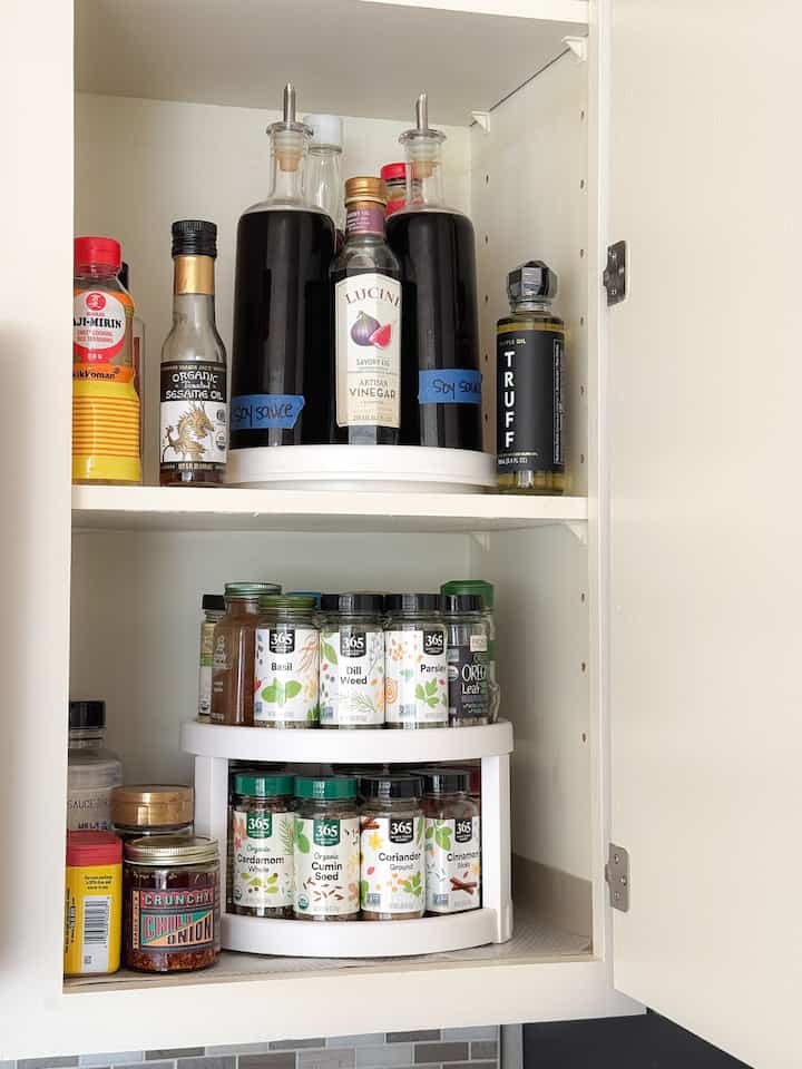 Organization Tips & Tricks

Spinning my way to a more organized kitchen! ✨ Lazy Susans make it easy to store and access spices and bottles without the clutter. No more digging around—just a quick spin, and everything’s within reach! 

#lazysusan #spice #kitchenaccessories #kitchenorganization #storage #organization #storagesolution
