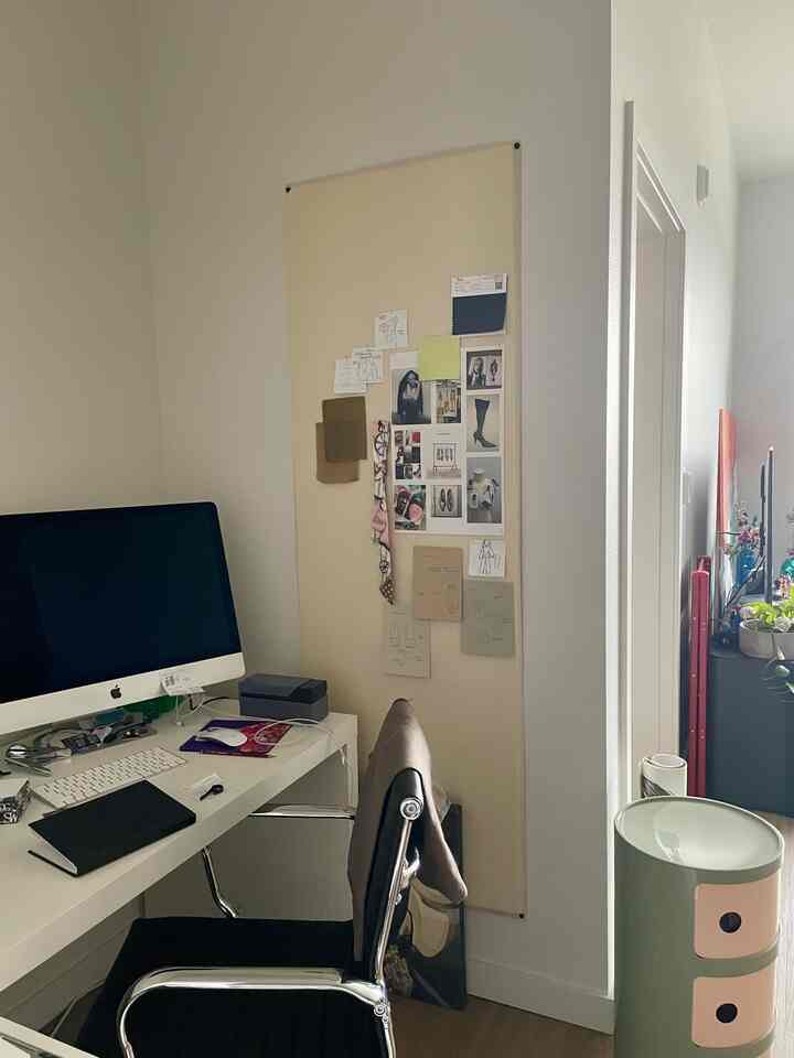 The high ceilings in my place make for the best large format wall space to continue creating designing #designer #workspace #homeoffice #highceilings