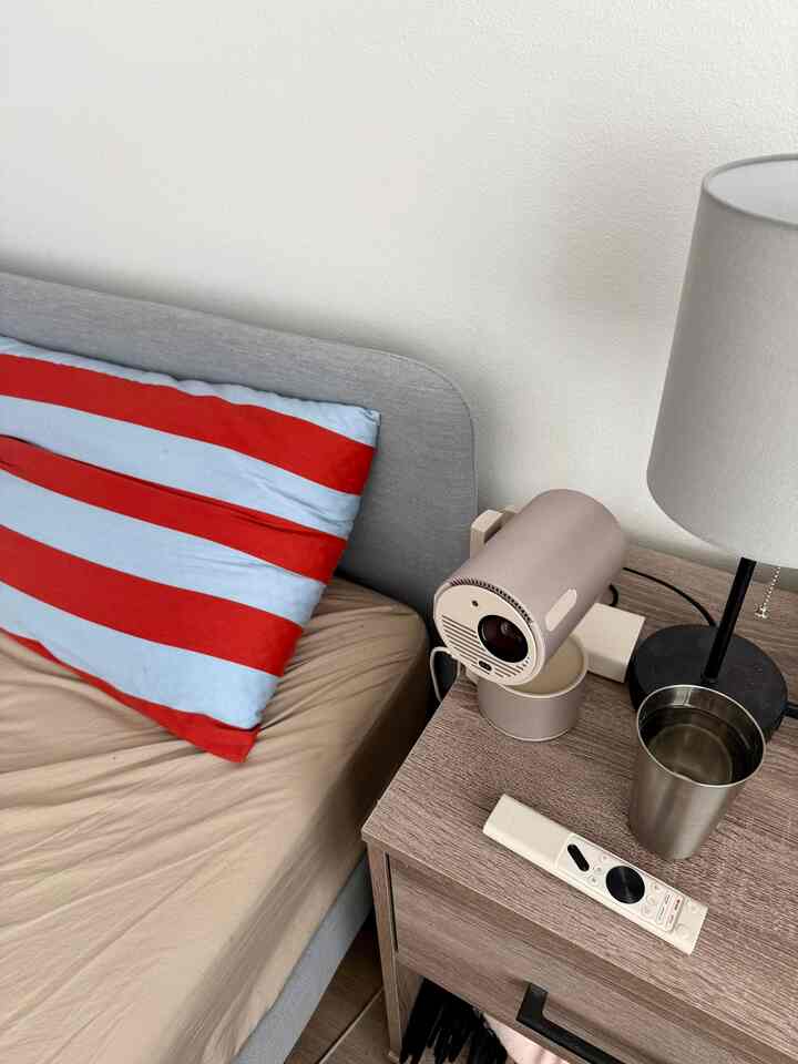 Kept our bedroom minimal w/ a pop of color through this blue and red striped pillowcase! #stripes #minimal #patterns #colorpop
