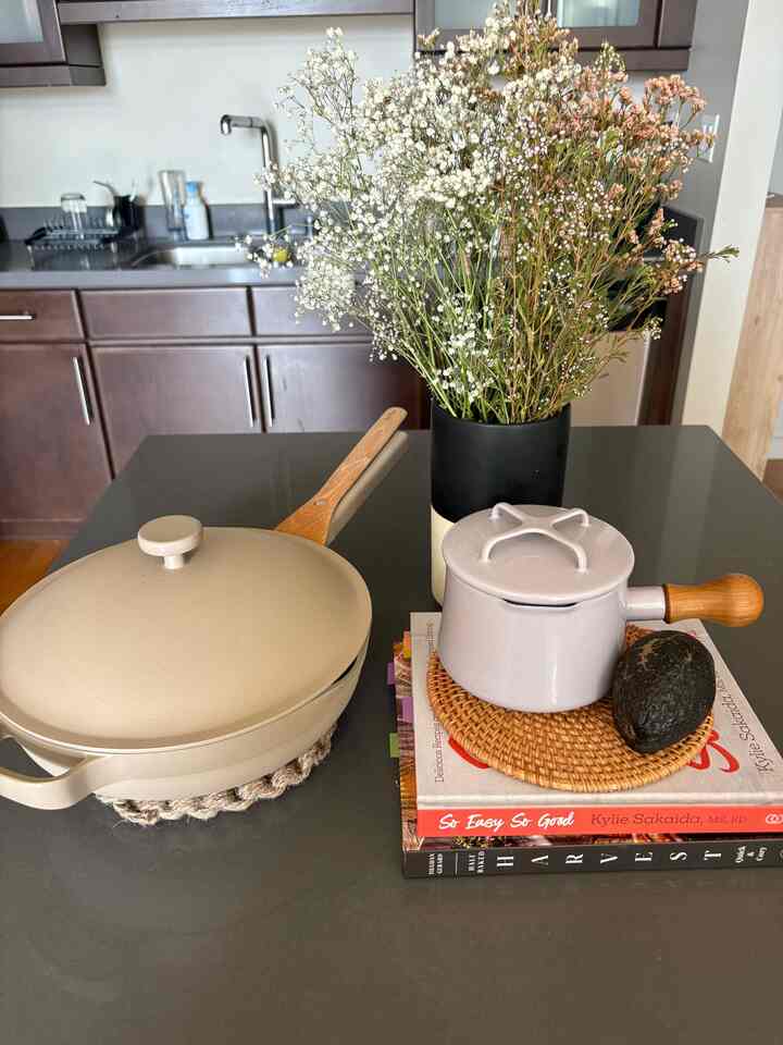 Obsessed with my new tiny Dansk Kobenstyle Butter Warmer! The chubby wooden handle is 😘 #dansk #kitchen #cookware #butterwarmer #lilac #ourplace #alwayspan #springtones