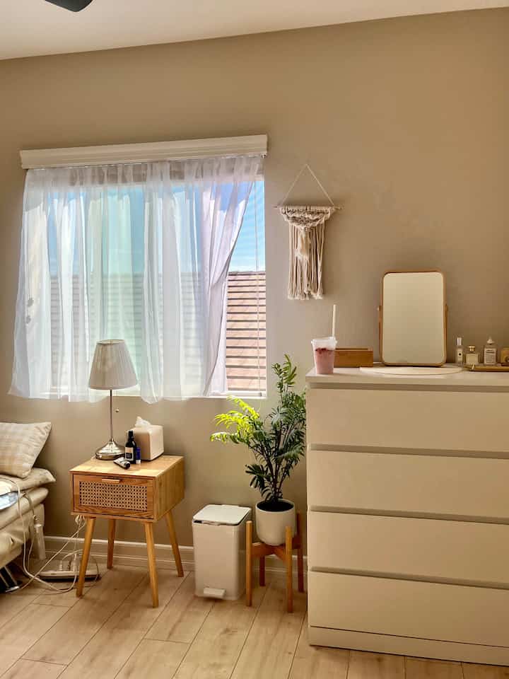 How I decorated my room in parent's house 🪴 Wish I can live in a big bedroom #ashhouse #bedroom #cozyinterior #whiteandwood #whiteinterior #woodinterior