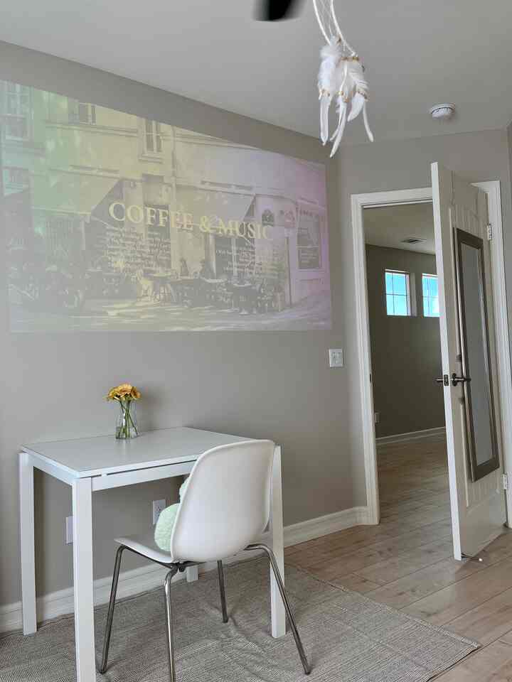 Can I just Netflix and Chill on the weekend 🤍 #ashhouse #bedroominterior #cozyroom #bedroom #beamprojector #whiteinterior