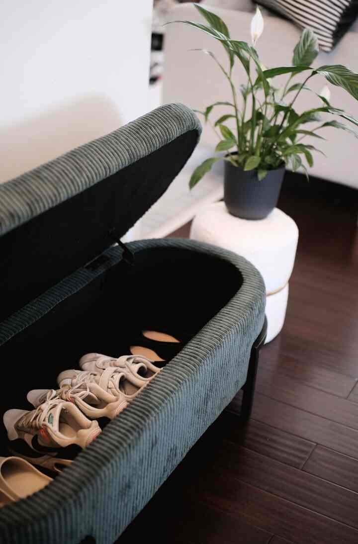 When you enter our home, there are four main spots for storing shoes. Two of them are inside the storage bench—just lift the lid to tuck them away. There’s also an open space underneath the bench that works perfectly for keeping frequently used pairs accessible.

#entranceinterior #entrance #midcentury #Modern #moderninterior #shoecloset #shoecloset #shoecabinetinterior #hallway #shelf #shelfinterior #shelfdecoration #diy #arch #archinterior #archedwall #archeddoor #storagebox #storagebox #cabinet #ikea
