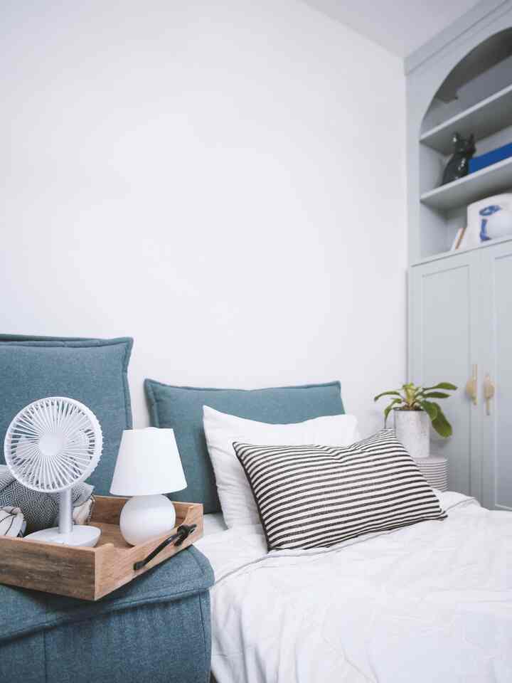 For guests visiting during the hot summer, I set up the bed with Turkish towels and crisp white sheets for a summery vibe. I also added a cordless fan, and they were able to relax feeling instantly refreshed.

#summerdecor #homecafe #summerhomedecor #summervibes #Nordicinterior #midcentury #guestroom #bedroominterior #officeroom  #Officeroom #guestroom #familyroom #sofabed #sofacushion #sofarecommendations #sofainterior #wayfair #bed #bedroominterior #bedding #bedroomdecor #bedroomdecor #bedframe #bedroomlighting #bedroomfurniture #Beddingrecommendations 
