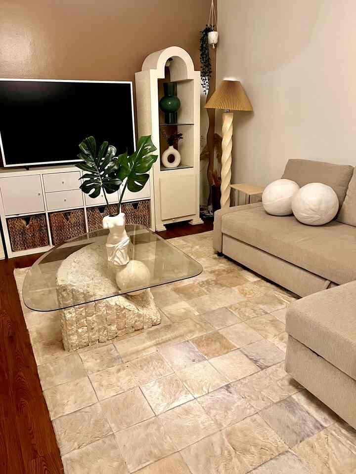 Love how this rug makes the living room feel soft and fresh ✨


#summerrug #summerbedding #rugandhome #coastalrugs #airyvibe #livingroominterior #livingroom 
