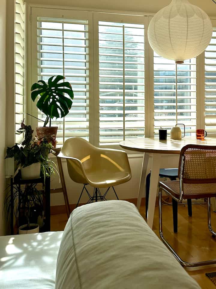 Afternoon dining corner:
It is my favorite spot between 2pm-4pm or maybe all day long 😇 
Perfect sunlight for all my plants ☀️
#plantinterior #diningtable #diningroom #EamesChair 