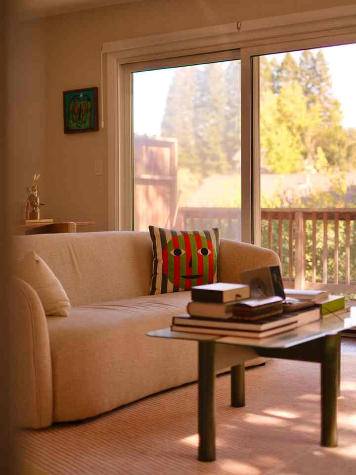Love adding cheeky little deco items in my space like this throw pillow 😆 #livingroom #livingroomdeco #cozylivingroom #sofa #coffeetable #throwpillow
