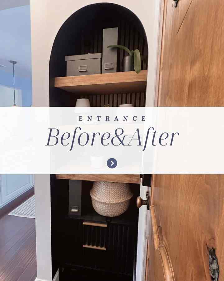 Next to the entryway, I spent the most time on this DIY arched open cabinet—but it was all done on a budget! Originally there was a bi-fold door that clashed with the entry door and made the layout awkward. I removed the door and turned it into open shelving, and it was a game changer! No more bumping doors or worrying about pinched fingers. Now keys, books, miscellaneous items, shoe baskets, and eco bags are neatly organized and easy to grab on the way out. Stylish and practical—one of my most satisfying recent DIY projects!

#budgetfriendly #beforeandafter #homedecoronabudget #affordabledesign #entrywaymakeover #DIYdecor #roomtransformation #diy #entrance #openshelf #opencabinet #builtin #ikea #archedshelf 