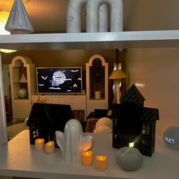 Spooky but make it cozy 👻🕯️
A few candles, a ghost, and moody black houses just enough to bring that Halloween vibe home 🎃✨
#halloweendecor #halloweenvibes #spookyseason #fallfun #homefortheholidays